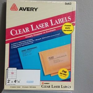 Avery NEW Clear Laser 50ct Labels 2x4.25